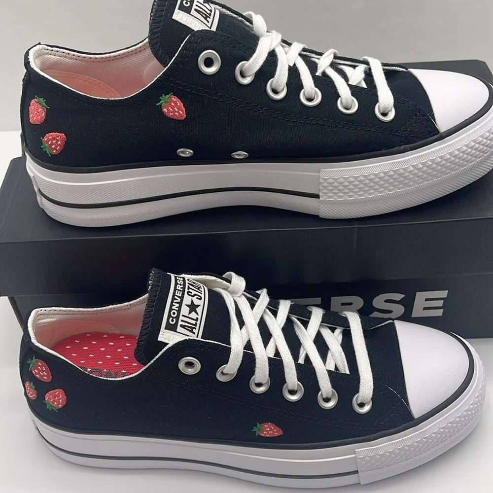Converse WMNS Black Platform Sneakers A14935F CTAS LIFT OX BLACK/SOFT RED